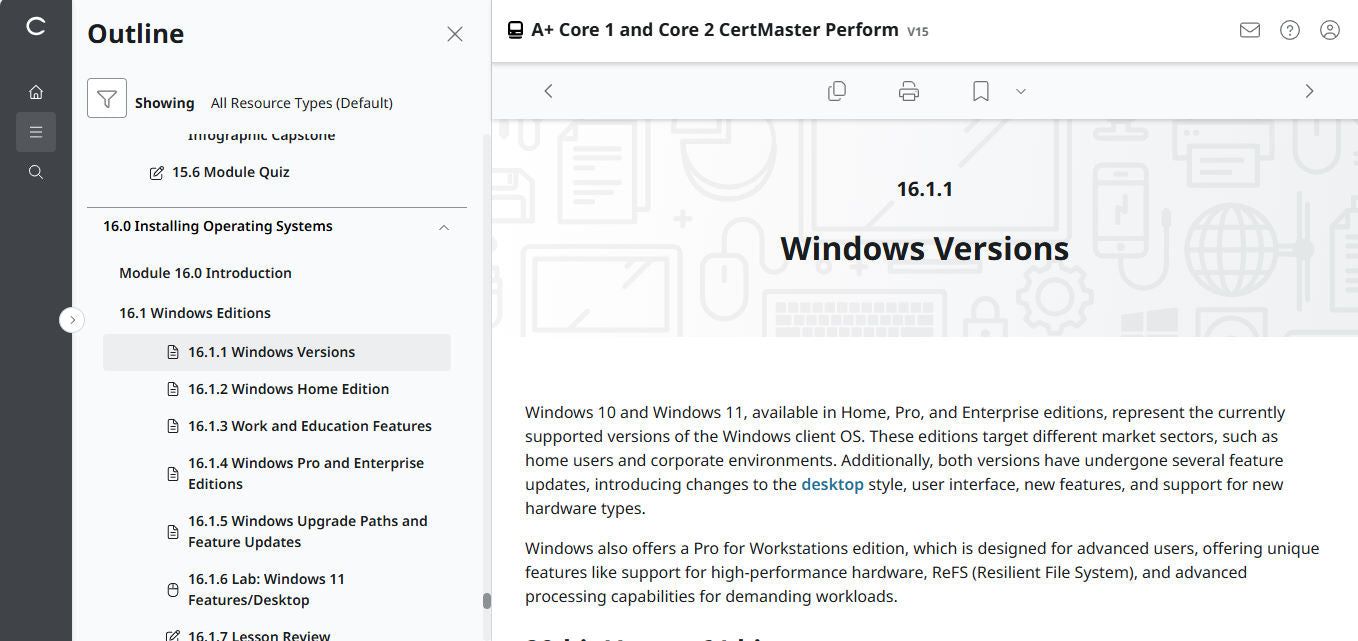 CompTIA A+ Core 1 & 2 CertMaster Perform  (V15)